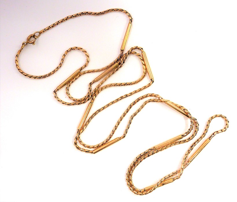 A 9-carat yellow-gold fancy-link long chain necklace, with plain bar spacers, London import hallmark - Image 2 of 4