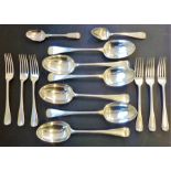 A set of six hallmarked silver small table forks (London assay marks) together with a matched set of
