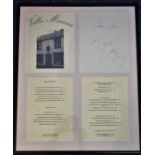 Of Pop/Rock interest, an ebonised, framed and glazed four-sectional dinner menu pertaining to the