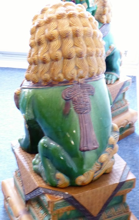 A large and very imposing pair of floor-standing ceramic karashishi (Buddhistic temple lions), - Image 2 of 9