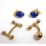A pair of oval lapis lazuli collet and 18-carat yellow-gold plaque cufflinks; together with two
