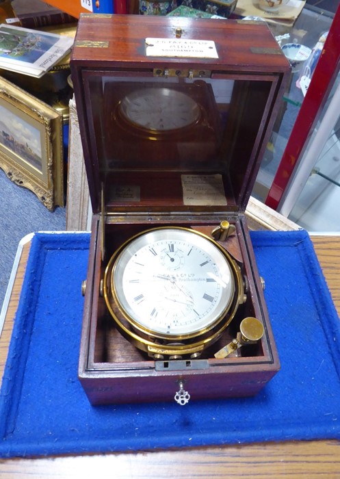 A 19th/early 20th century mahogany-cased and brass-bound marine chronometer 'J.G. FAY & CO. LTD.  90