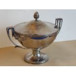 A large 19th century two-handled silver-plated urn-shaped tureen; acorn-style finial above a domed