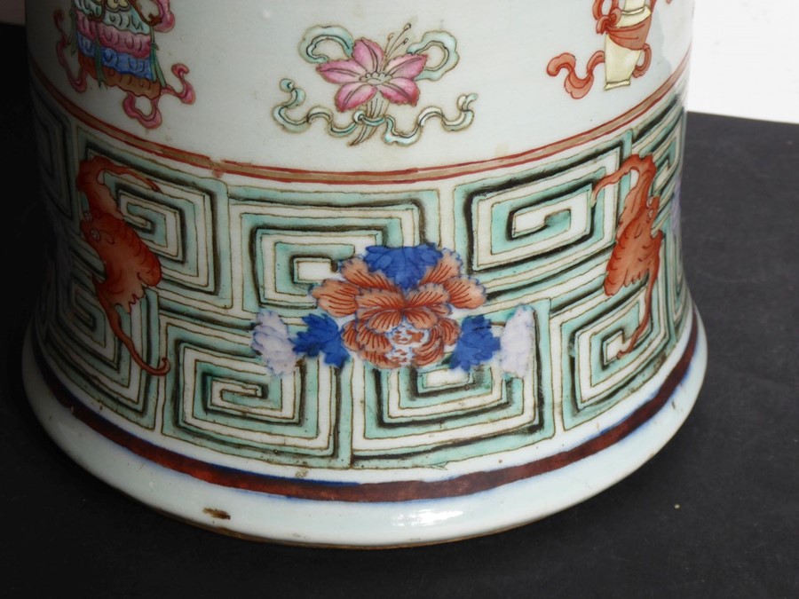 A large and rare mid-19th century Chinese porcelain sleeve vase; enamelled and gilt and painted in - Image 8 of 23