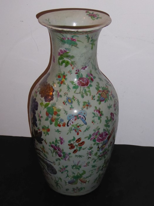 A 19th century Chinese celadon glazed porcelain vase of baluster form; the front gilded and - Image 2 of 10