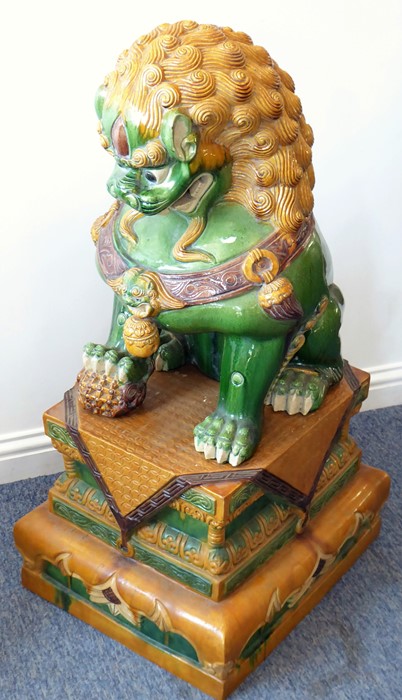 A large and very imposing pair of floor-standing ceramic karashishi (Buddhistic temple lions), - Image 5 of 9