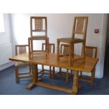 A fine Robert 'Mouseman' Thompson of Kilburn refectory dining table together with six lattice back