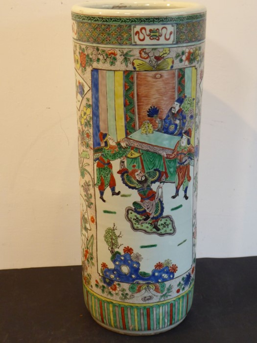 A 19th century Chinese porcelain stick/umbrella stand; the body painted with two main vertical - Image 4 of 14