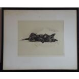 *LUCY DAWSON; an original ebonised framed and glazed monochrome etching; 'Naughty, Naughty' title