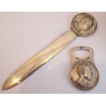 Christofle, France, a silver-plated letter opener and bottle opener depicting Dr Kwame Nkrumah,