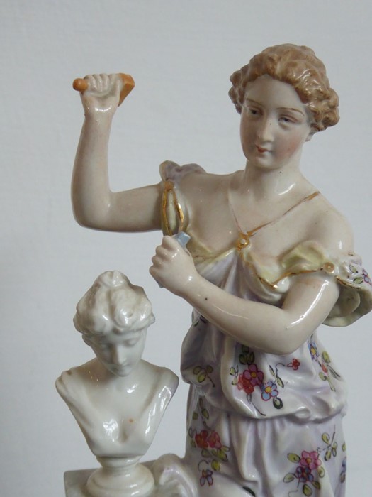 A set of four 19th century continental hand-decorated porcelain figures allegorical of the Arts - Image 8 of 10