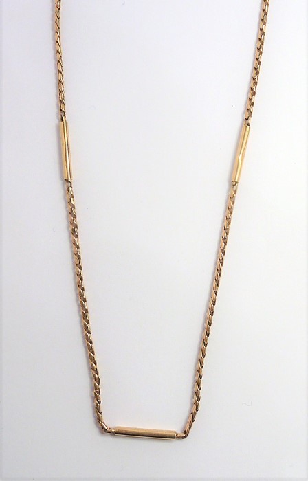 A 9-carat yellow-gold fancy-link long chain necklace, with plain bar spacers, London import hallmark - Image 3 of 4