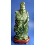A Feng Tian green jade god Fuxing (29cm high)
