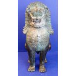 An antique Cambodian South-East Asian bronze Singha guardian temple lion (41cm high)