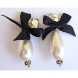 Vintage jewellery by Monty Don, circa 1980s; a pair of pearl and clear-crystal clip-on earrings (