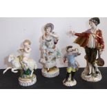 A continental porcelain figure group; late 19th century, a gentleman in early dress with