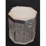 A cut-glass and silver-mounted octagonal biscuit barrel; maker's mark J.G. & S., assayed