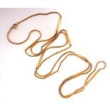 A 9-carat yellow-gold fancy-link long chain necklace, with plain bar spacers, London import hallmark