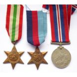 A Second World War trio; British War Medal, 1939-45 Star and Italy Star