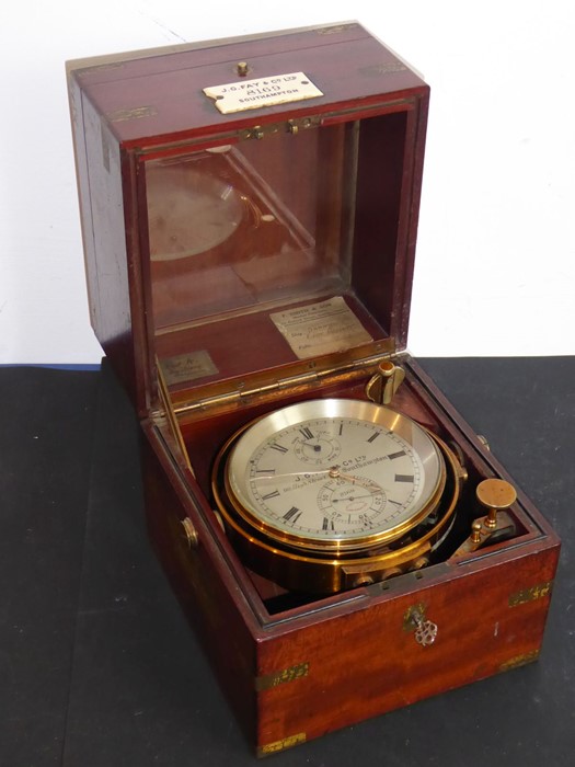 A 19th/early 20th century mahogany-cased and brass-bound marine chronometer 'J.G. FAY & CO. LTD.  90 - Image 5 of 17