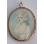Attr. Richard COSWAY R.A. (1742-1821); a yellow-metal oval-framed and glazed portrait miniature,