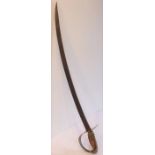 A circa 1770 English sabre; 29 5/8" curved single-edged blade cut with two fullers of differing