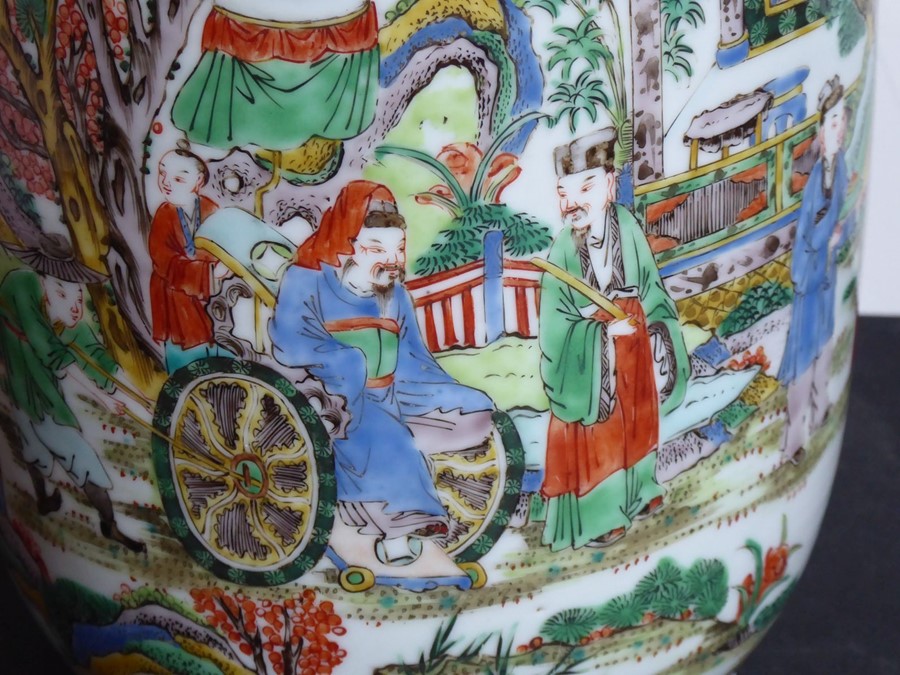 An unusual Chinese enamelled vase (as a lamp); unusually decorated with a highly enamelled scene - Image 5 of 12