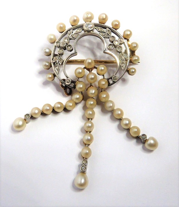 An Edwardian pearl and diamond-set brooch, of openwork design; the floral and foliate diamond-set - Image 3 of 3