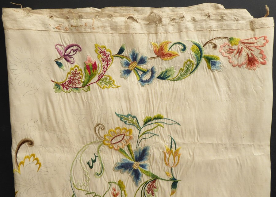 An unfinished silk embroidery with one edge embroidered with '1744'; ivory-coloured silk with a - Image 5 of 8