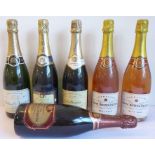 Six bottles of champagne: 2 x Alfred Rothschild brut rosé; Jean-Jacques Perseval premier cru brut