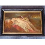 A late 19th early 20th century parcel-gilt framed and glazed oil on canvas female nude study; the