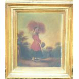 A 19th century naive English School gilt-framed oil on canvas study of figures harvesting with