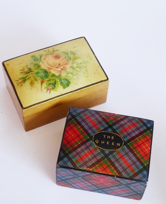 A late 19th century tartanware box 'The Queen' together with one other similar sized and period