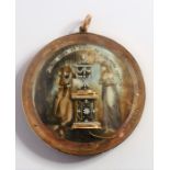 A late 18th century mourning pendant; the obverse depicting a full-length weeping young woman and