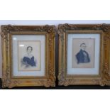 A pair of 19th century gilt framed and glazed watercolour half-length portrait studies male and