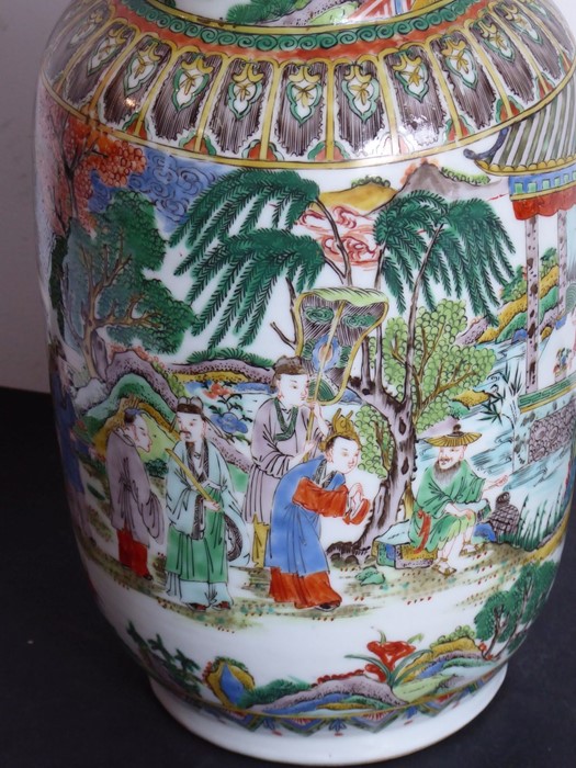 An unusual Chinese enamelled vase (as a lamp); unusually decorated with a highly enamelled scene - Image 7 of 12