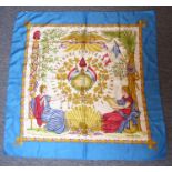 A Hermés (France) silk scarf decorated with the 1789 revolution, signed lower right (89cm square)