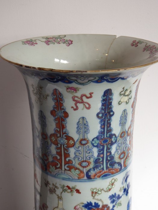 A large and rare mid-19th century Chinese porcelain sleeve vase; enamelled and gilt and painted in - Image 6 of 23