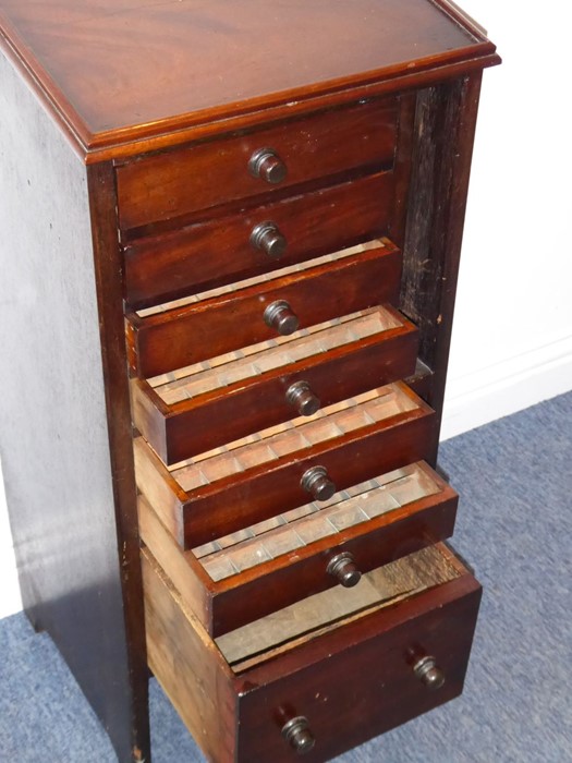 A 19th century mahogany printer's side cabinet; angular galleried top over drawers with - Image 2 of 3