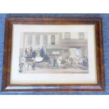 A figured-walnut framed and glazed hand-coloured engraving 'The Blenheim, Leaving the Star Hotel,