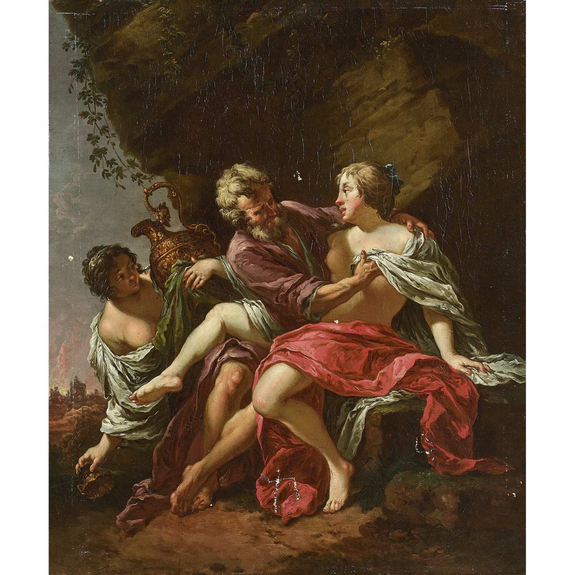 École FRANÇAISE vers 1700, d'après Simon VOUET Loth et ses filles Toile Petits accidents Sans