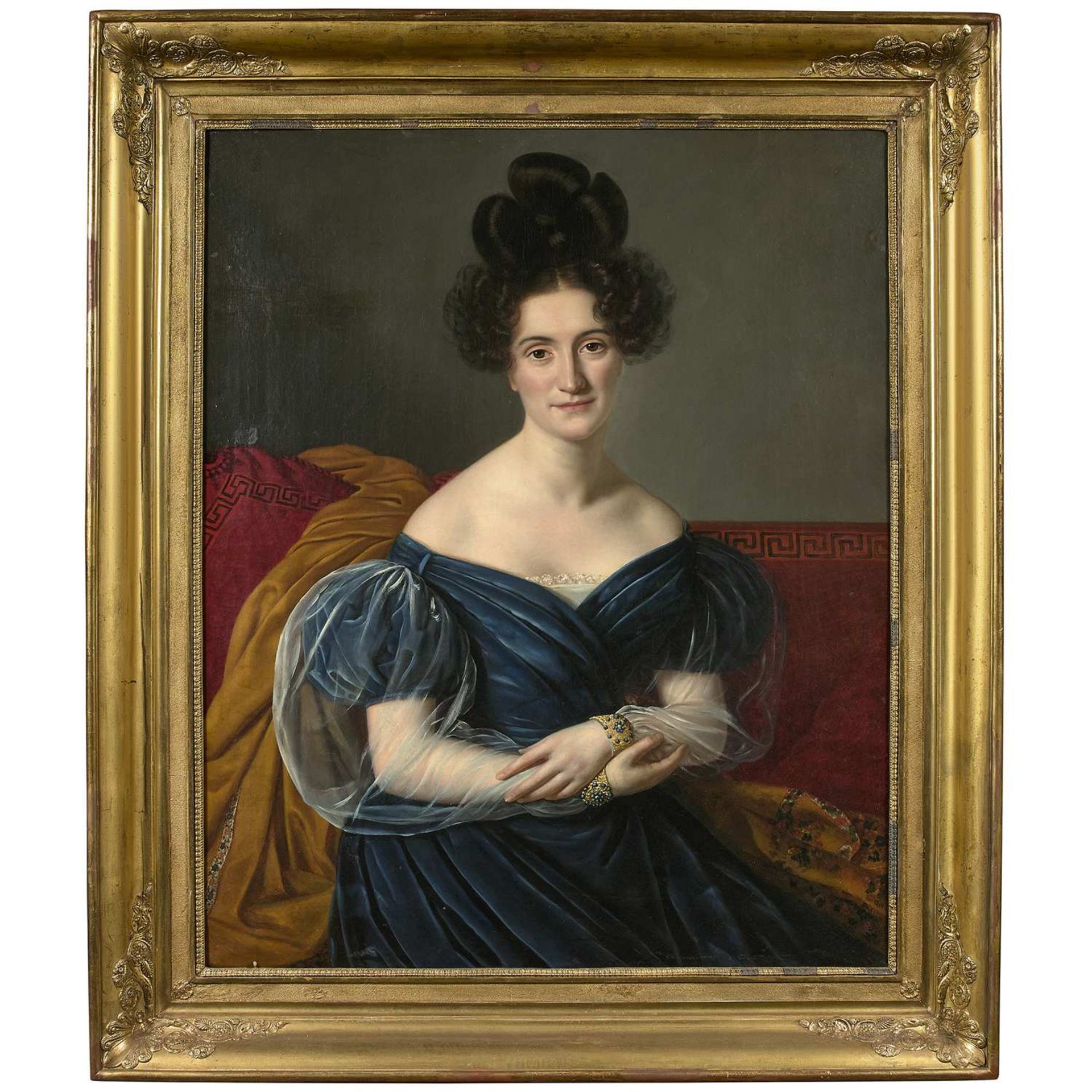 Attribué à Louis HERSENT (1777-1860) Portait de dame au chignon en nŒud d'Apollon Sur sa toile d'