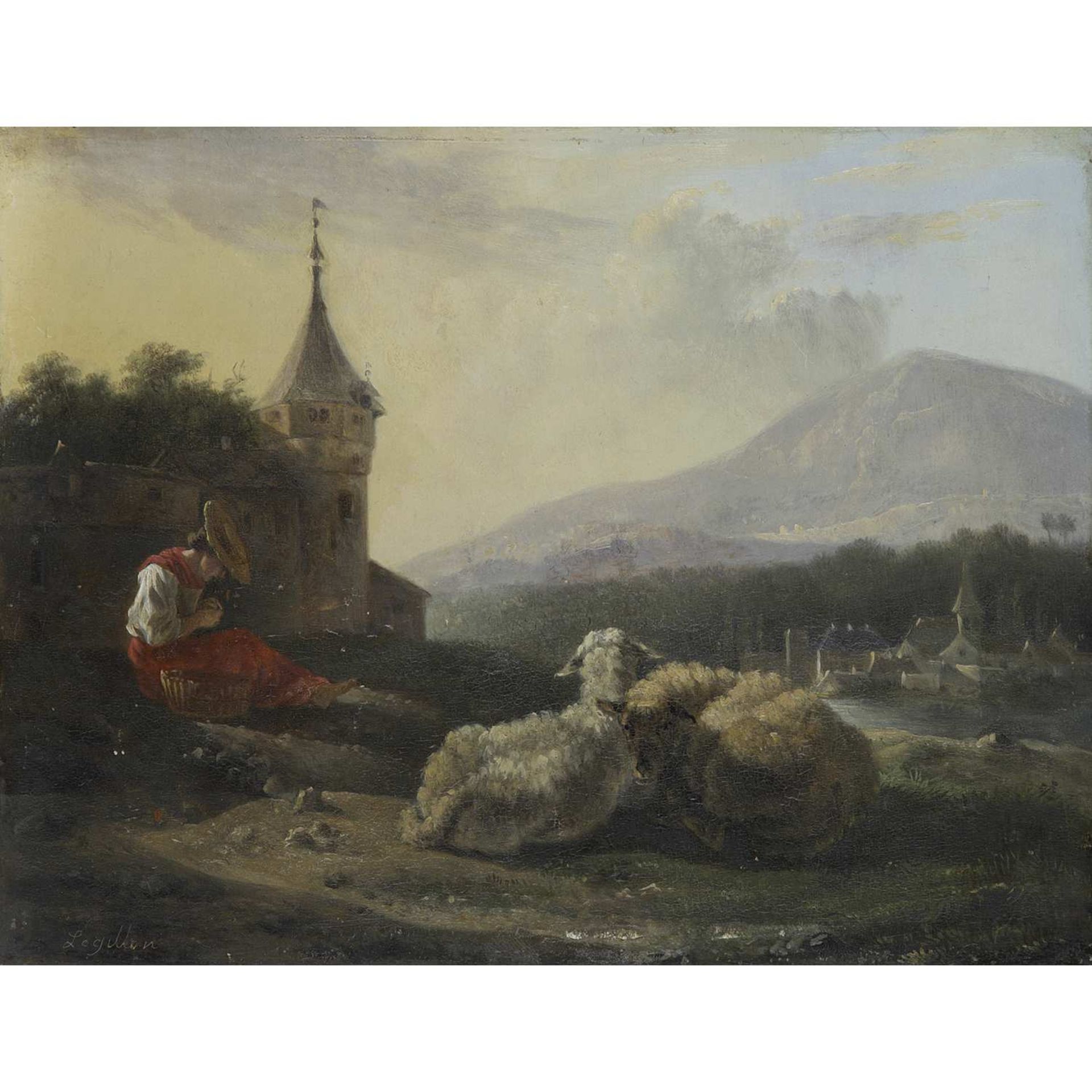 Jean-François Legillon (Bruges, 1739-Paris, 1797) Paysage animé Panneau entoilé filassé Signé en bas