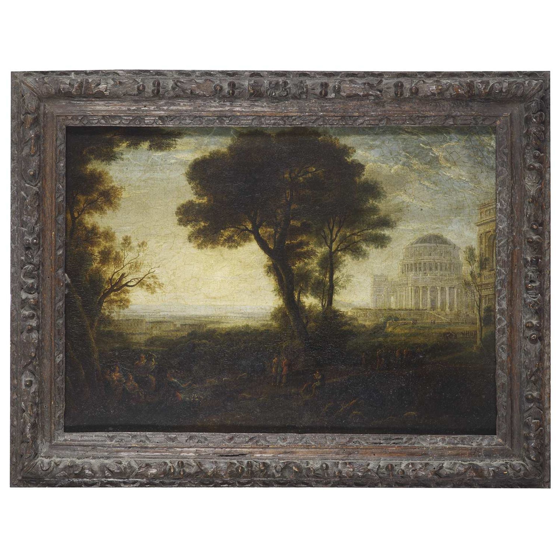 École Italienne vers 1800, suiveur de Claude Gellée, dit le Lorrain Paysage avec des bergers et un