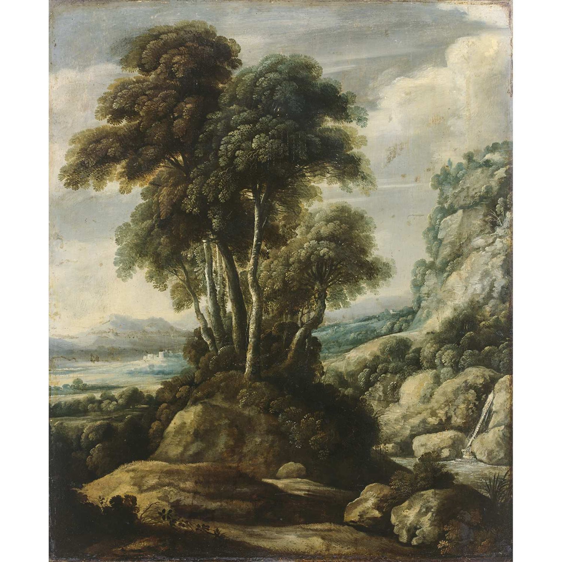 Attribué à Jacques FOUQUIÈRES (Anvers, 1580-1590?-Paris, 1659) Arbres dans un paysage Panneau de