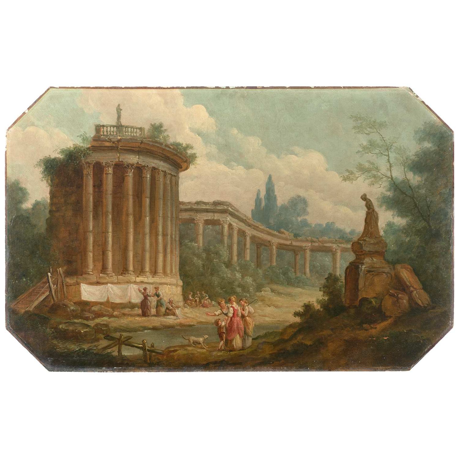 École française du XIXe siècle, suiveur d’Hubert Robert Architecture animée Toile marouflée sur