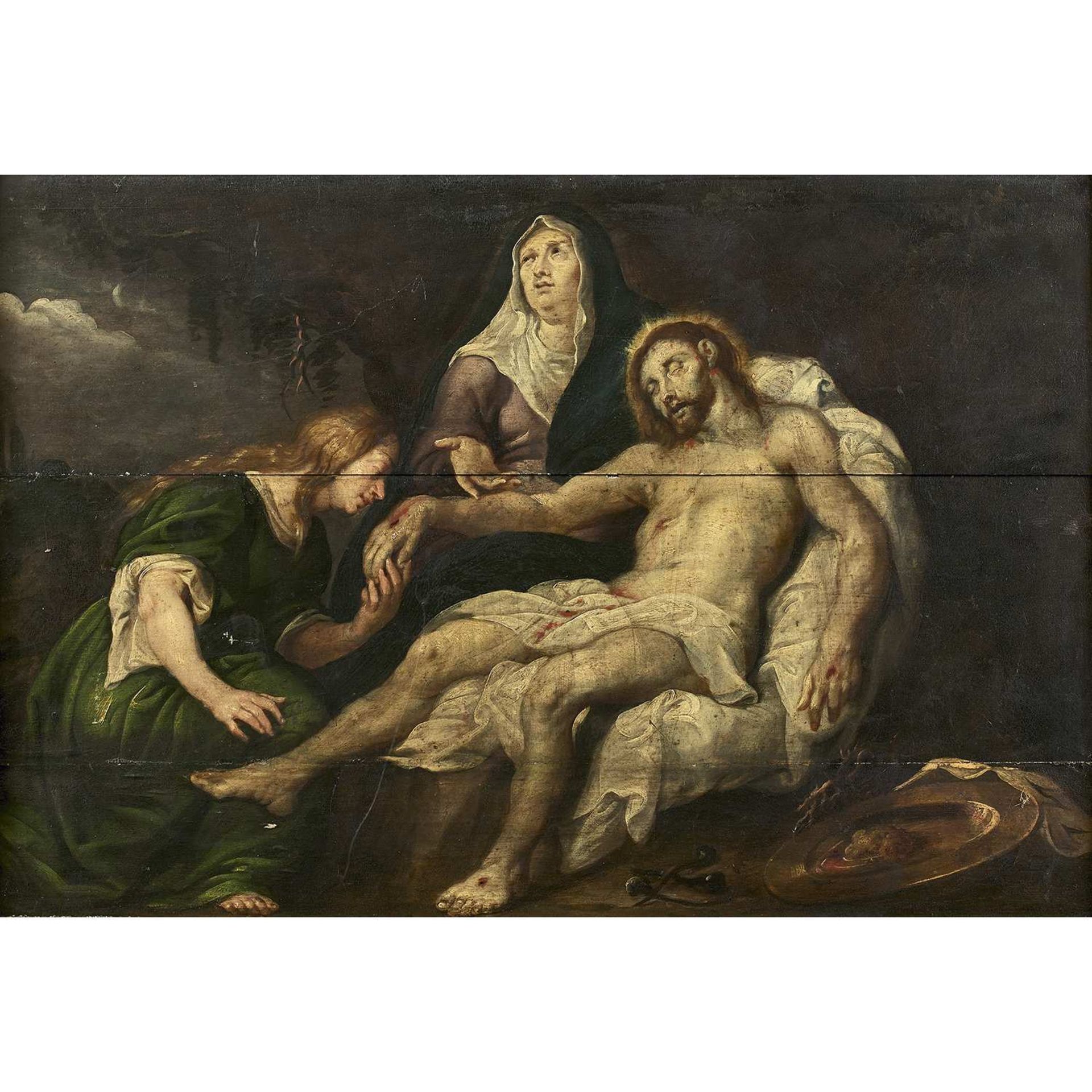 École FLAMANDE du XVIIe siècle, suiveur de Peter-Paul RUBENS La Déploration Panneau de chêne,