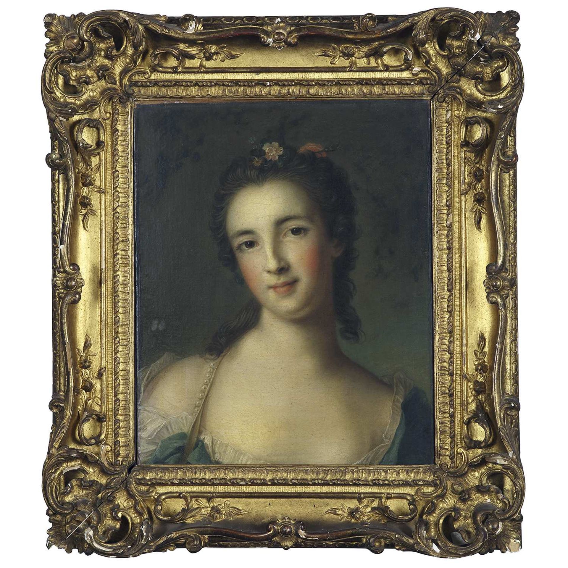 École française du XVIIIe siècle, entourage de Jean-Marc Nattier Portrait de femme, les cheveux