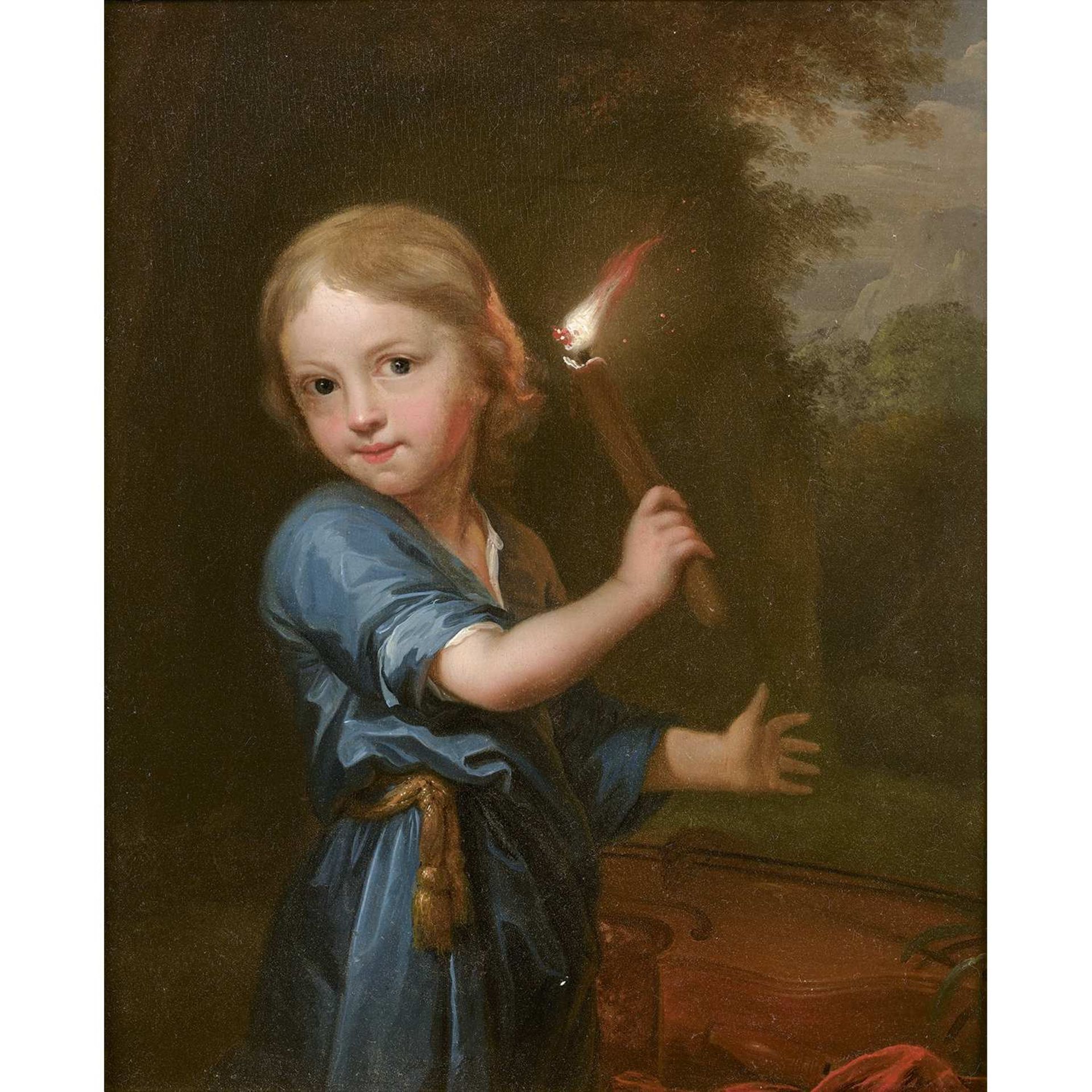 Attribué à Godfried SCHALCKEN (1643-1706) Jeune enfant portant une torche Panneau de chêne, une