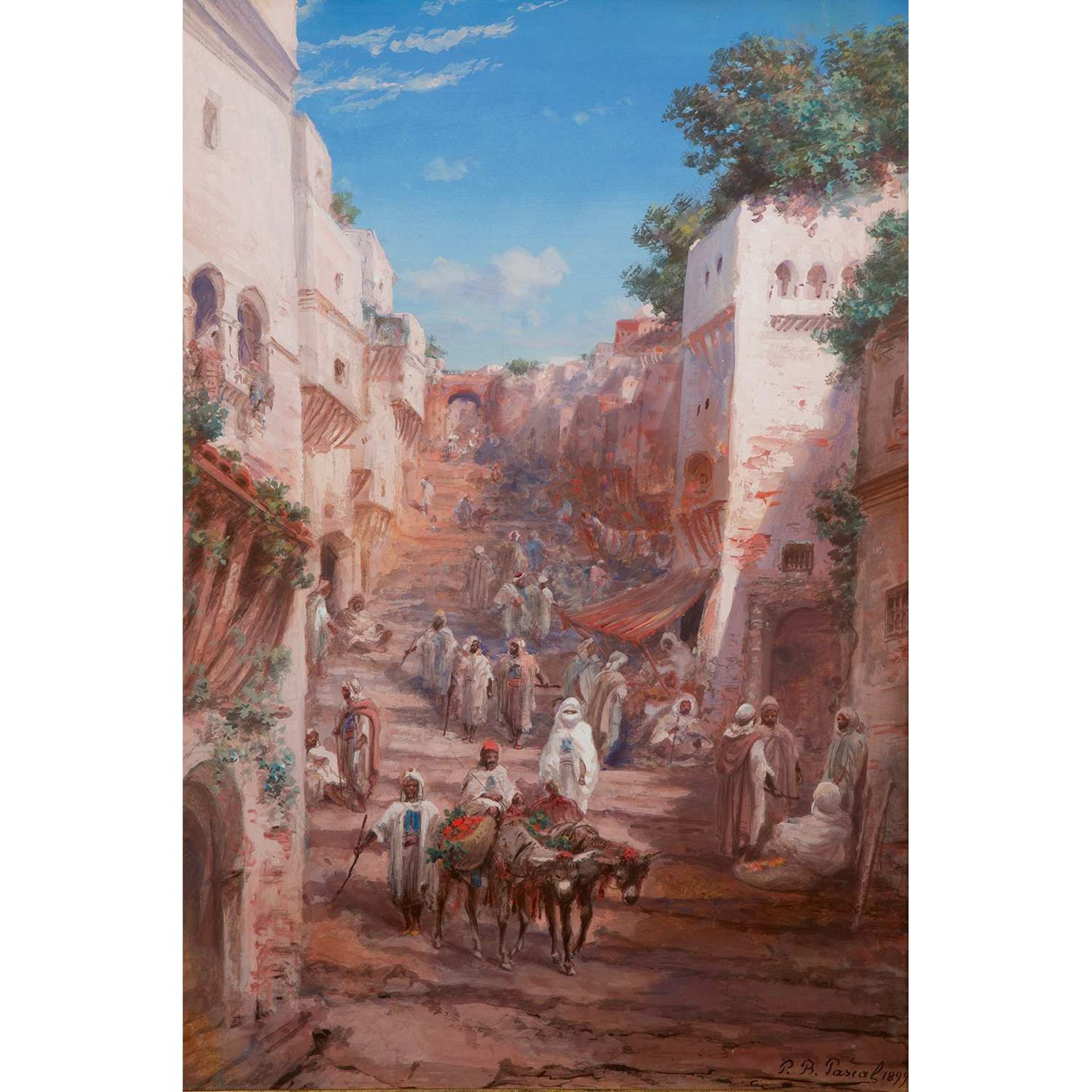 PAUL PASCAL (1832-1903) ÉCHOPPES ET PROMENEURS EN ALGÉRIE SHOPS AND STROLLERS, ALGERIA Gouache sur